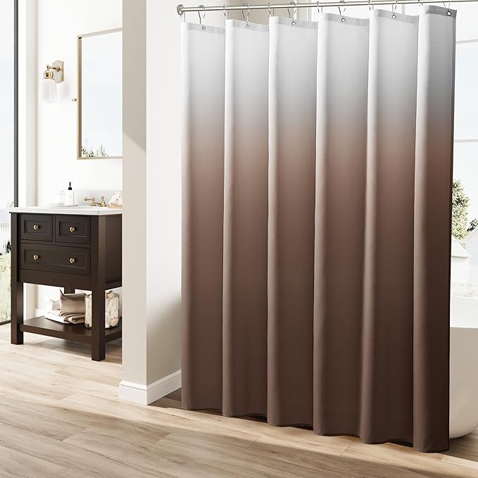 Caramel Brown Shower Curtains for Bathroom, Ombre Cloth Fabric Shower Curtain Set with 12 Hooks Caramel Brown Decor 72 x 72
