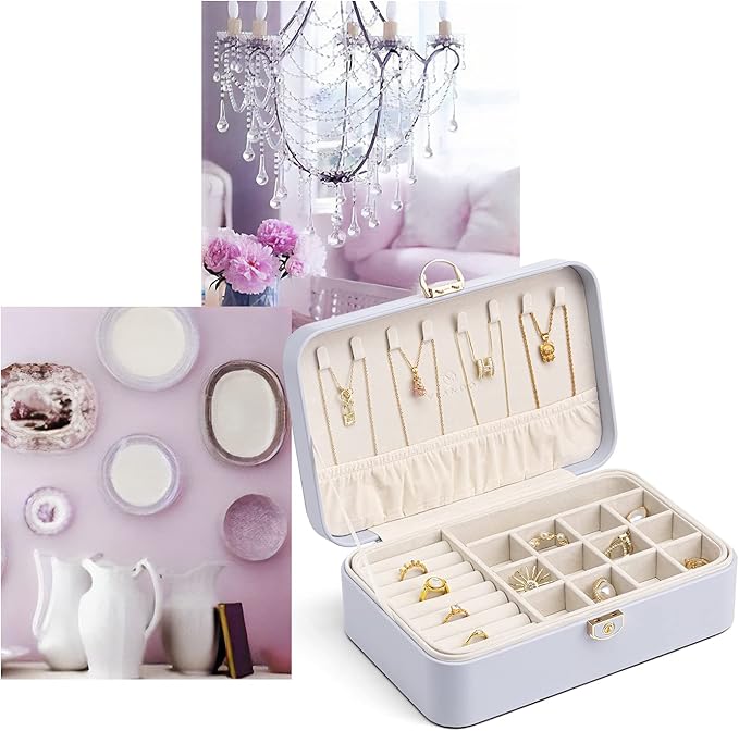 Vlando Jewelry Box Organizer for Girl,Faux Leather Lockable Jewelry Holder Organzier Case Boxes with 2 Layers,Earrings Necklace,Rings Storage,Wedding Warm Gifts Purple