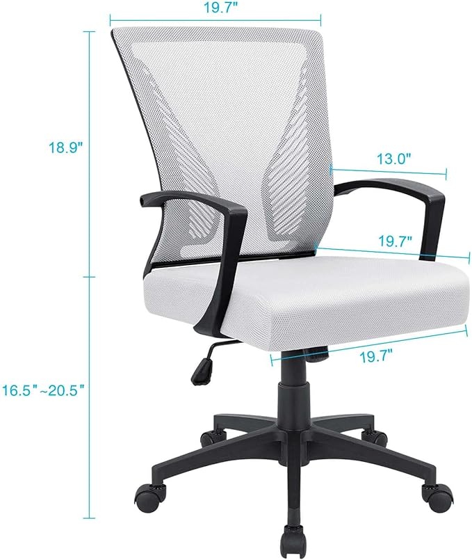 Furmax Office Chair Ergonomic Computer Desk Mesh Chair Mid Back Swivel Lumbar Support with Armrest (2, White)