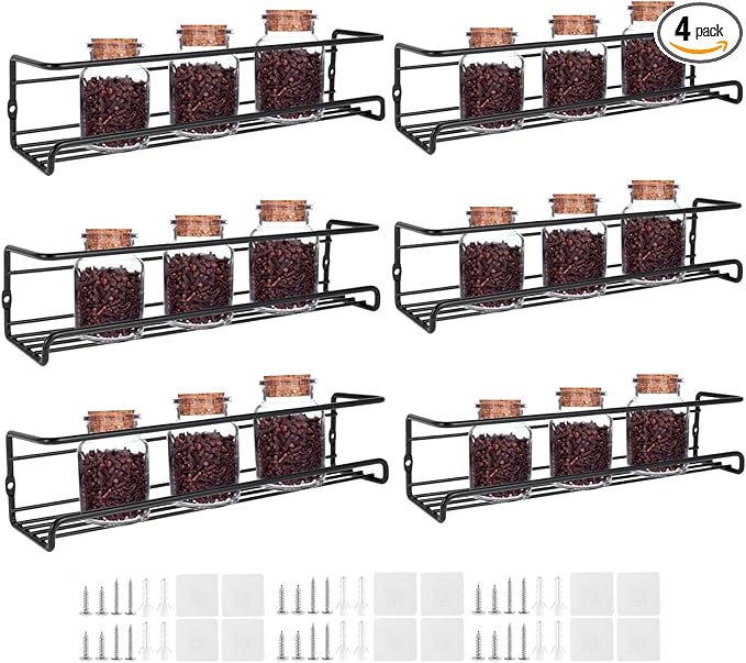 Spice Rack Organiser Hanging Spice Shelves Carbon Steel Wall Mount Spice Rack Kitchen Storage Racks Storage Spices and Condiments Spice Jars for Kitchen Cabinet Cupboard Pantry Door (4)