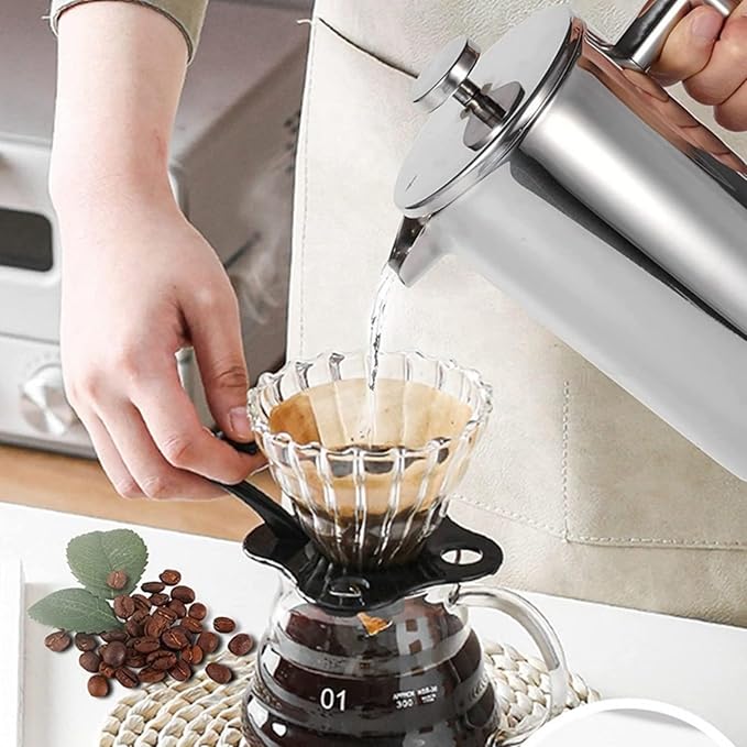 Travel French Press, 34oz Stainless Steel Coffee Press for Camping, Double Wall Insulated & No Drip Spout plastic free coffee maker