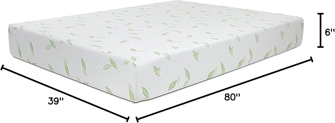 NapQueen Twin XL Size Mattress, 6 Inch Anula Green Tea Infused Memory Foam Mattress, CertiPUR-US Certified