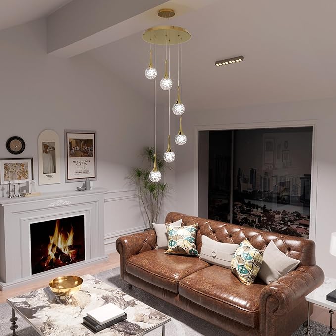 Flashing God 6-Lights Gold Chandeliers Crystal Bubble Teardrop Chandelier 70'' High Ceiling Foyer Entrance Chandeliers Creative Bar Ceiling Light Dimmable 2700K 4500K 6000K