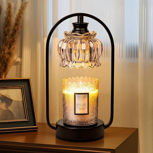 Candle Warmer Lamp, Electric Light with Timer Dimmer Clear Flower Shape Wax Melt Warmer for Birthday, Mothers Day, House Warming Gift (Includes 2 Bulbs)