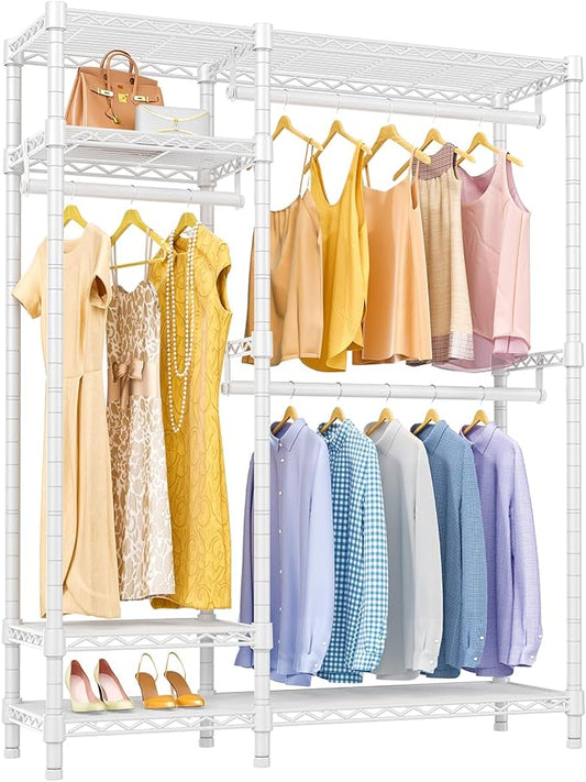 VIPEK V2 Garment Rack Metal Clothing Racks for Hanging Clothes with 4 Tiers Wire Shelving & 3 Hanging Rods, Free Standing Closet Wardrobe, 45" L x 16.5" W x 76.4" H, Max Load 700LBS, White
