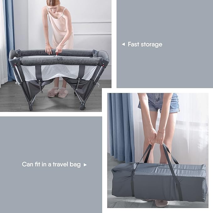 BabyBond Baby Bassinet Bedside Crib, Pack and Play with Sheet, Diaper Changing Table and Music Mobile from Newborn to Toddles, Portable Large Playard