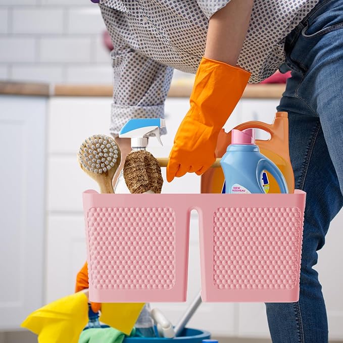 Shower Caddy Portable and Cleaning Caddy Organizer for Bathroom, Kitchen, Toiletries Storage ，Caddy organizer with handle, Rust-Resistant, Durable Material (Pink, 9.36" L×7.73" W×7.24" H)