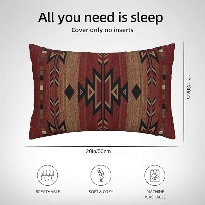 Boho Red Carpet Throw Pillow Covers 12x20 Inch Set of 2, Rustic Tribal Decorative Throw Pillow Covers Antique Red Linen Outdoor Cushion Cover for Sofa Couch Farmhouse Room Bed Decor