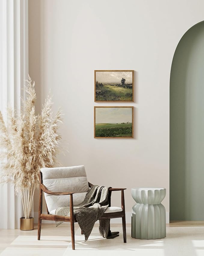 InSimSea Framed Canvas Wall Art Prints, Vintage Grassland Art Painting, Landscape Decor for Living Room Bedroom Hallway Shelf, Country Rustic Nature Decor, 8"x10"