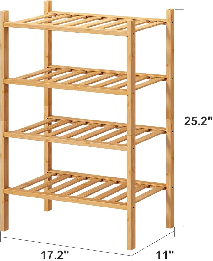 Small Shoe Rack, 4-Tier Rack for Entryway, Bamboo Wood Shoe Shelf for Closet & Hallway, Long 17 in | Beautiful | Functional | Sturdy | Durable