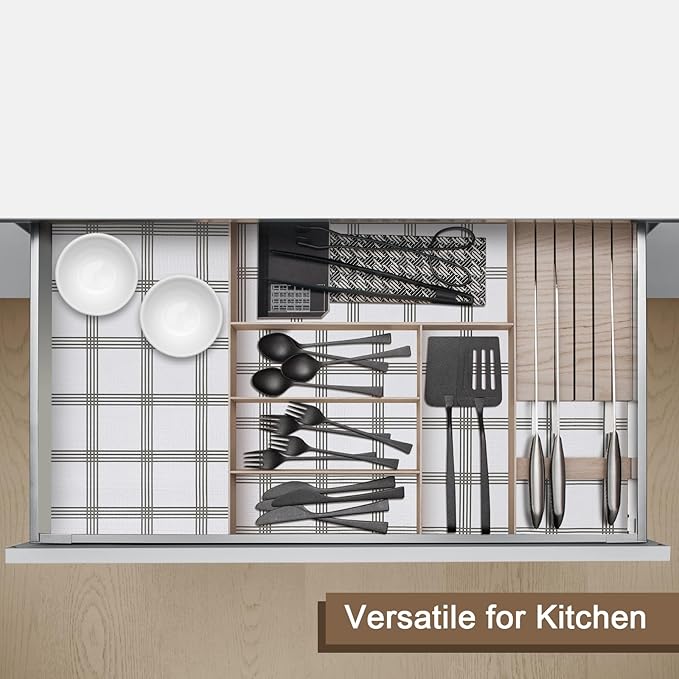 OcePor Non-Adhesive Drawer and Shelf Liner 17.5IN x 30FT，Non Slip Cabinet and Cupboard Liner, Kitchen Cabinet Liners for Shelves, Waterproof Drawer Shelf Liners for Cabinets/Bathroom Cupboard, Stripe