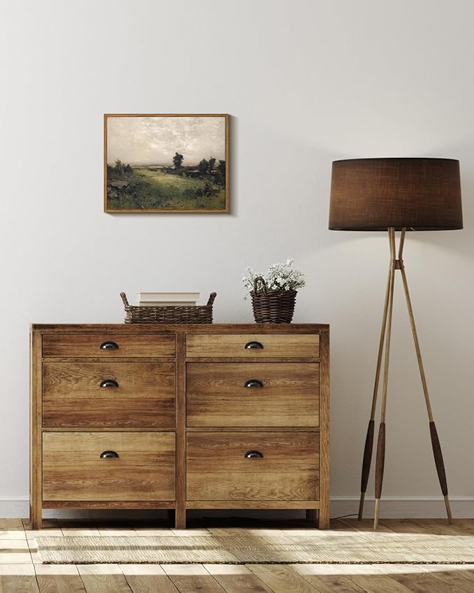 InSimSea Framed Canvas Wall Art Vintage Decor, Farmhouse Wall Art for Living Room Wild Field Landscape Wall Decor for Bedroom, Wall Decoration Traditional Scenic Pictures for Bathroom, 11"x14"