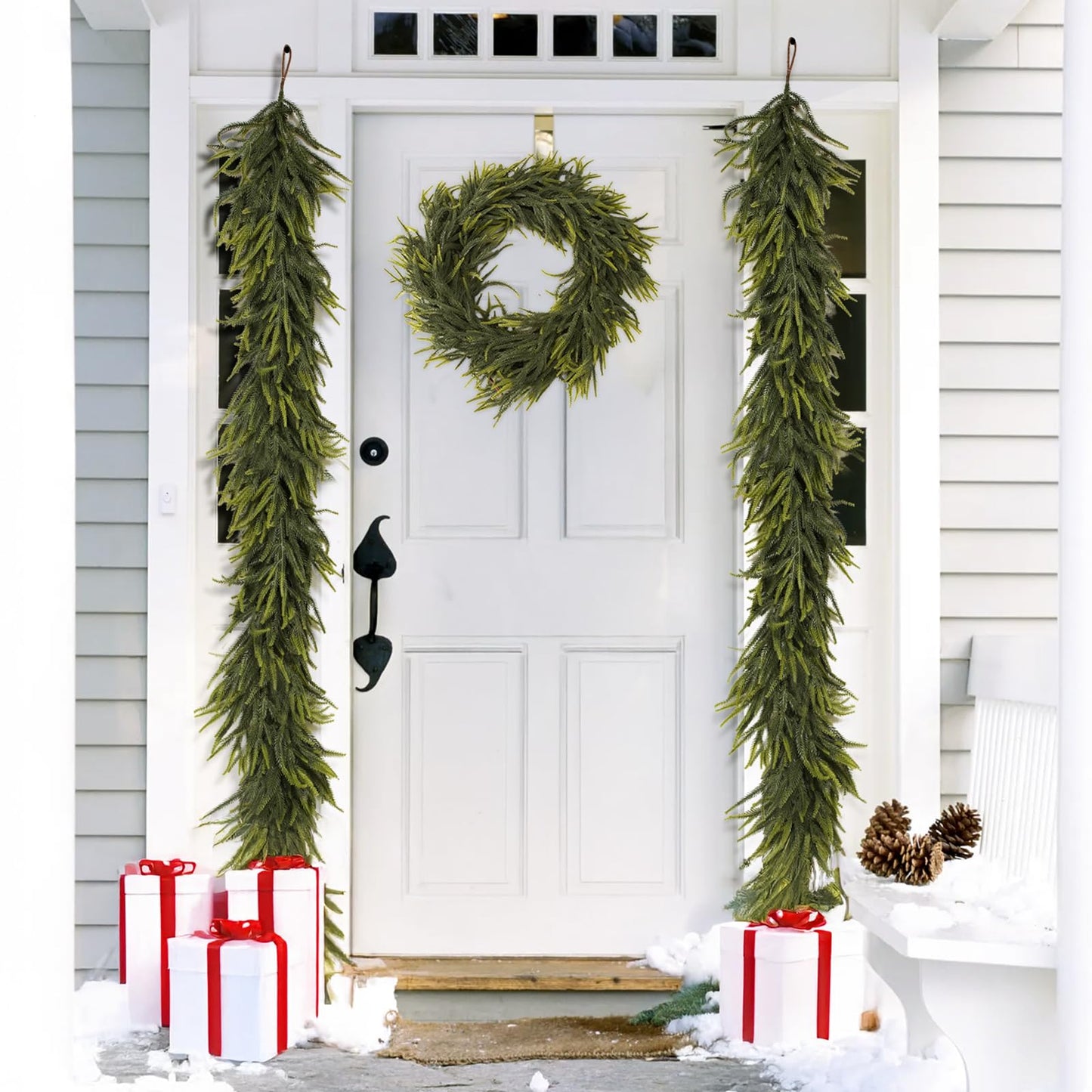 N&T NIETING 9FT Christmas Norfolk Pine Garland Real Touch Pine Artificial Garlands Faux Greenery Garland Winter Christmas Garland for Table Mantle Fireplace Indoor Outdoor Xmas Decorations (1 Pcs)