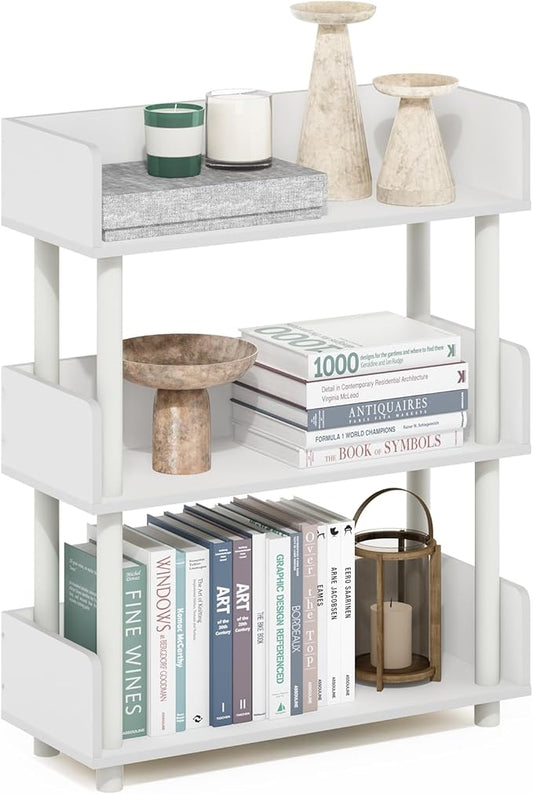 Furinno Turn-N-Tube 3-Tier Freestanding Multipurposes Display Rack, Bookshelf, White/White