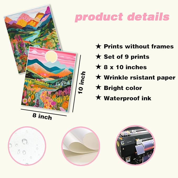 Plant Floral Landscape Wall Art Set of 9, Colorful Abstract Nature Landscape Posters Wall Decor, Boho Canvas Artwork for Living Room Dining Room Bedroom Bathroom Home Decoration 8x10In Unframed