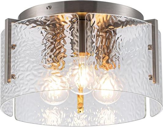 MAYNA Modern Nickel Semi Flush Mount Ceiling Light Fixture, 3-Light Glass Ceiling Light, Hallway Light Fixtures Ceiling Mount for Kitchen Entryway Bedroom Laundry Room