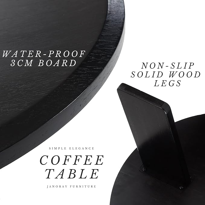 Modern Wood Coffee Table Small Desk Farmhouse Round Coffee Table Floor Table Couch Table Easy Assembly for Living Room/Office/Reception/Sofa Couch End, Black
