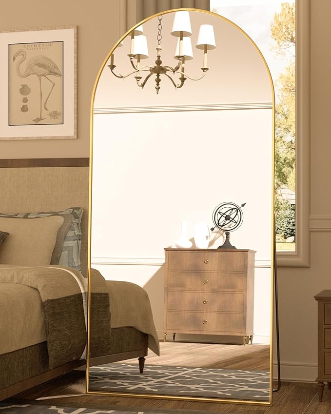 Suidia Full Length Mirror, 76"x34" Floor Standing Mirror Freestanding, Full Body Mirrors with Stand for Bedroom, Hanging Mounted for Living Room Cloakroom, Gold, Arched Style