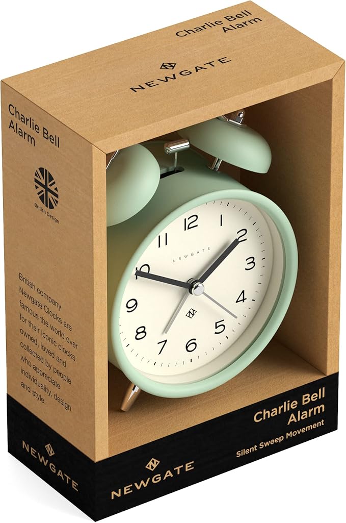 NEWGATE® Charlie Bell Echo Alarm Clock | Modern take on Classic Twin Bell Clock | Neo Mint | Easy to Read Numbers | Ideal for Bedside, Desk or Shelf | Modern Retro Bedroom & Office Accessory