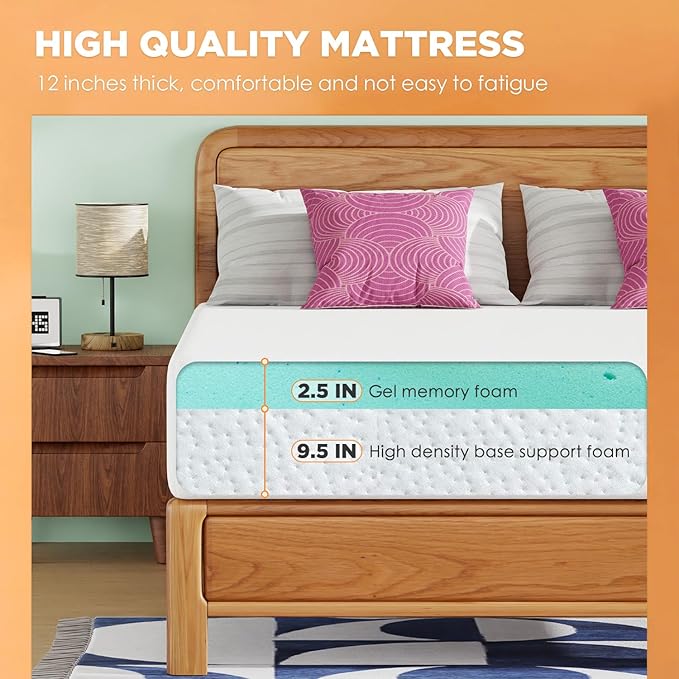 PayLessHere 12 Inch Gel Memory Foam Mattress Medium Firm Mattresses CertiPUR-US Certified Bed-in-a-Box Pressure Relieving California King Size,Fiberglass Free，White