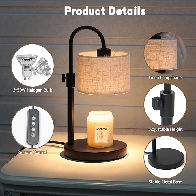 Candle Warmer Lamp with Timer, Dimmable Candle Wax Warmer Candle Lamp with 2 Bulbs, House Warming Gifts Brithday Gifts for Women Bedroom Home Decor (Linen-Upgraded)