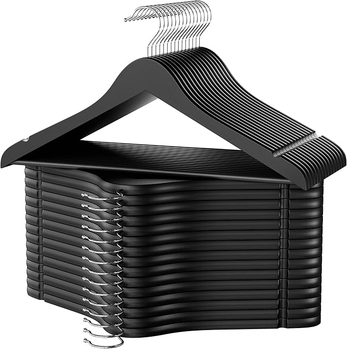 StorageWorks Black Wooden Hangers, 30 Pack Wood Hanger for Closet, Coat Hangers for Coats, Shirts, Pants, Suits