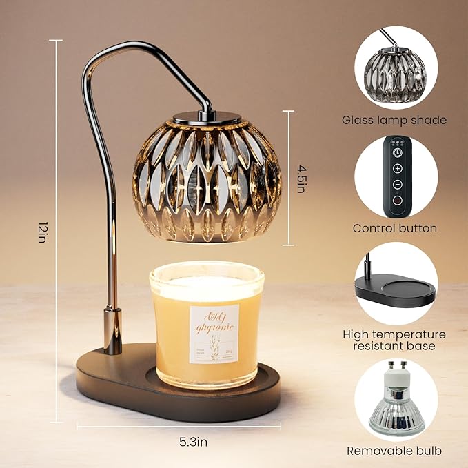 Candle Warmer Lamp with Timer & 4-Level Dimmer, Electric Wax Warmer for Jar Candles, Black Home Decor with 2 Bulbs, Gift for Women, Men, Housewarming