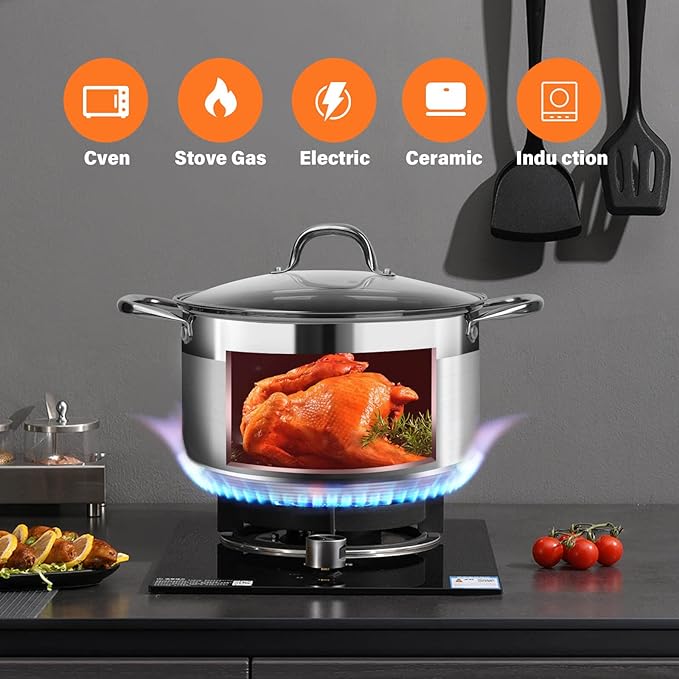 Stainless Steel Stock pot-10 Quart pot-Stockpots with Lid -Soup Pot-Induction Pot-Cookware-Cooking Pot-crock pot