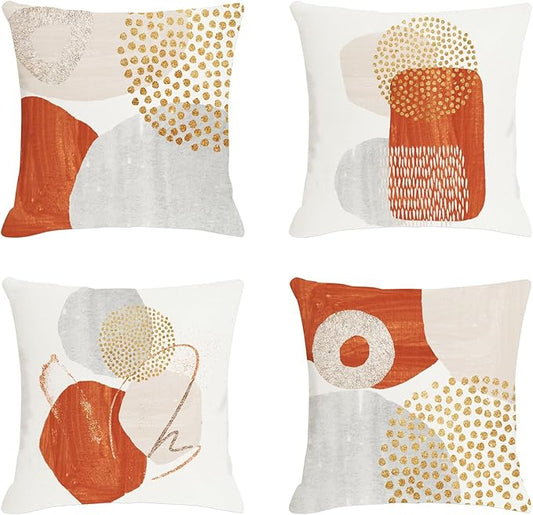 Jartinle Burnt Orange Abstract Throw Pillow Covers 18x18 Set of 4 Mid Century Modern Decorative Geometric Pillow Covers Minimalist for Sofa Couch Decor