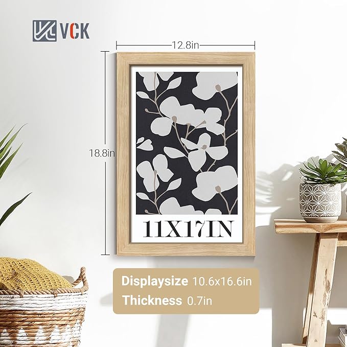 VCK 11x17 Picture Frame Set of 4 - Oak, Gallery-Quality Wood Poster Frames, 1.1-Inch Wide Border, Polished Plexiglass, Vertical or Horizontal Wall Display for Photo/Art/Prints, Natural Oak