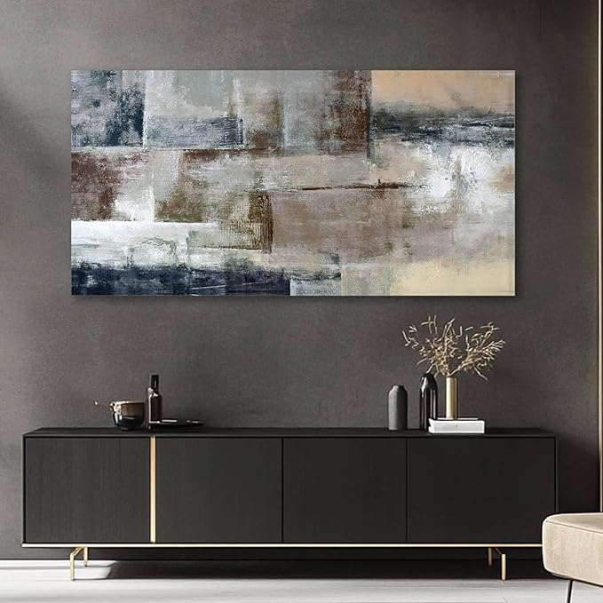 Gray Abstract Wall Art Decor Hand Painted Oil Painting on Canvas Framed 20 x 40 inches Large Colorful Modern Artwork Wall Art for Living Room Bedroom Office Hotel and Dining Room