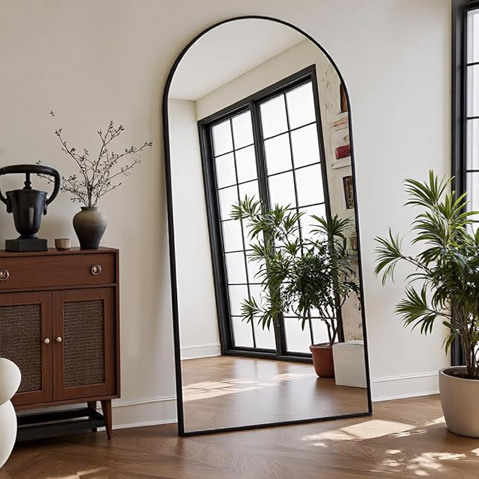 OGCAU Full Length Mirror, 71"x30" Arched-Top Floor Mirror, Wall Mounted Hanging or Leaning, Standing, Full Body with Aluminum Frame for Bedroom Living Room, Black