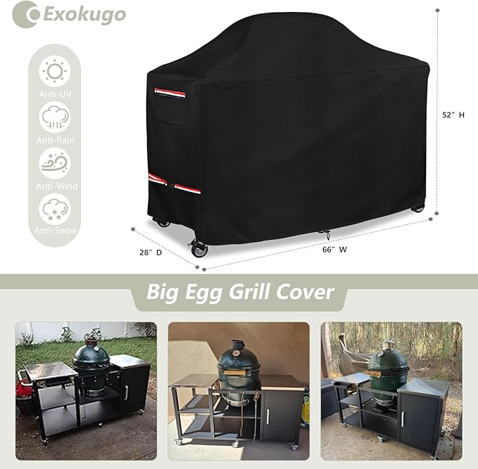 64 Inch Large Green Egg Big Grill Table Cover, Kamado Ceramic BBQ Grill Cover, Waterproof Heavy Duty Outdoor Grill Cover, BBQ Cover, Grill Cart Cover