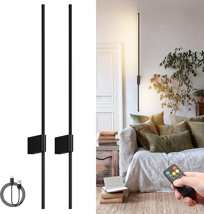 2 Pack Battery Powered Wall Sconces 10000mAh Rechargeable Dimmable LED Wall Lights for Living Room, Hallway, Bedroom, 40in Living Room Dresser, 39.37 in