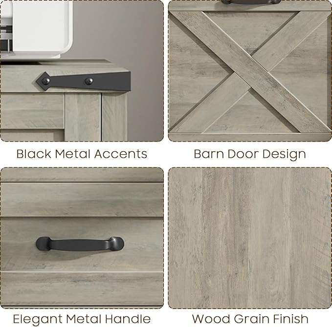 Vertical File Cabinet with 3 Drawers, Wooden Farmhouse Filing Cabinet for Letter/A4 Size Hanging Files, Under Desk Printer Stand with Storage for Home Office, Rustic Grey