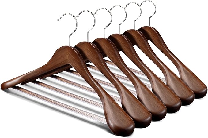 Coat Hangers 10 Pack Suit Hangers for Men for Women,Wide Shoulder Wooden Hangers with Retotating Hooks & Non Slip Pants Bar,Smooth Finish Suit Hanger for Sweater, Pants, Heavy Clothes(Walnut)