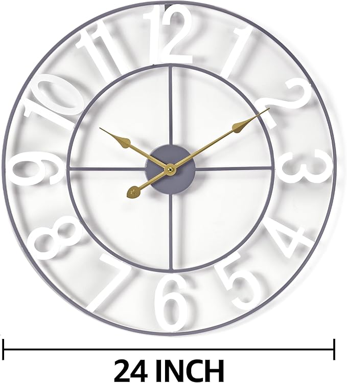 Sorbus 24-Inch Large Wall Clock – Decorative White Metal Clock with Gold Hands – Silent, Battery Operated, Modern Wall Decor for Living Room, Kitchen, or Office – Great Gift for Housewarming or Office