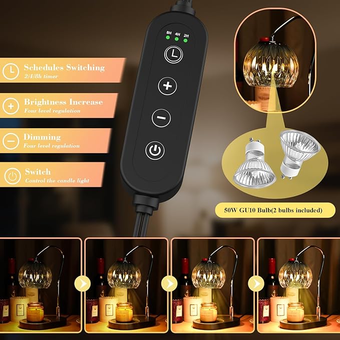 Candle Warmer Lamp with Timer & 4-Level Dimmer, Electric Wax Warmer for Jar Candles, Black Home Decor with 2 Bulbs, Gift for Women, Men, Housewarming
