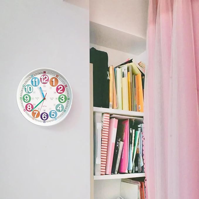 Learning Time Clock for Kids,12 Inch 3D Numbers Colorful Face Silent Clocks，Bedroom,Kitchen,Classroom,Décor at School, Clear Digital Wall Clock for Kids Room (3D White Classic)