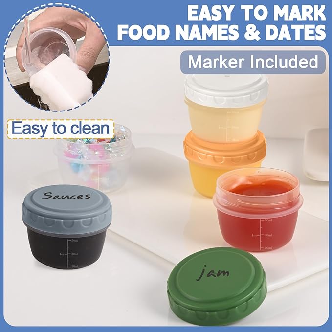 24pcs 2 oz Salad Dressing Container, Reusable Condiment Containers Sauce Cups with Leak-proof Lids, Small Plastic Food Storage Dip Containers for Lunches, Freezer, Microwave & Dishwasher Safe