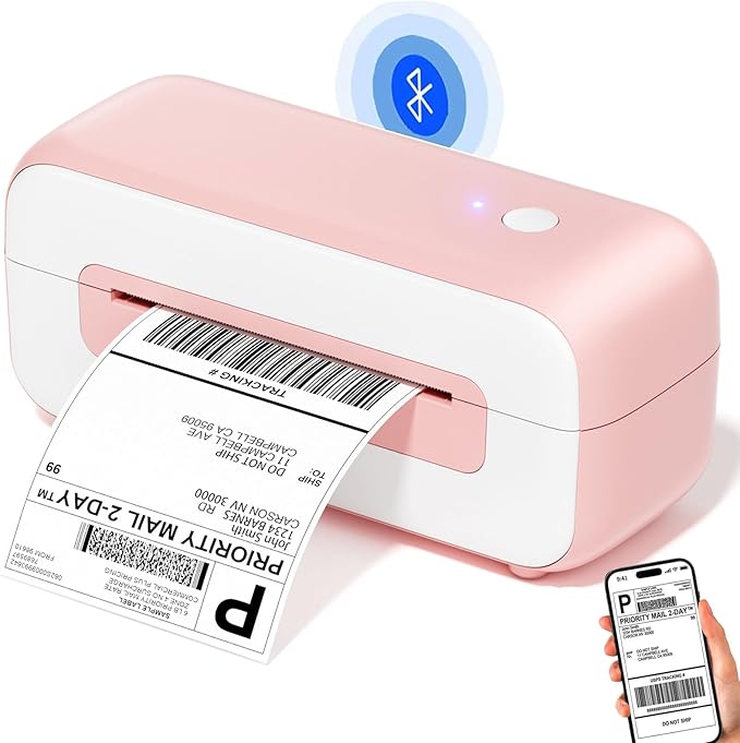 Phomemo Label Printer - 4x6 Thermal Printer for Small Business & Shipping Package, Bluetooth Shipping Label Printers Compatible with Android & iOS,Widely Used for Amazon, Ebay, Shopify, UPS- Pink
