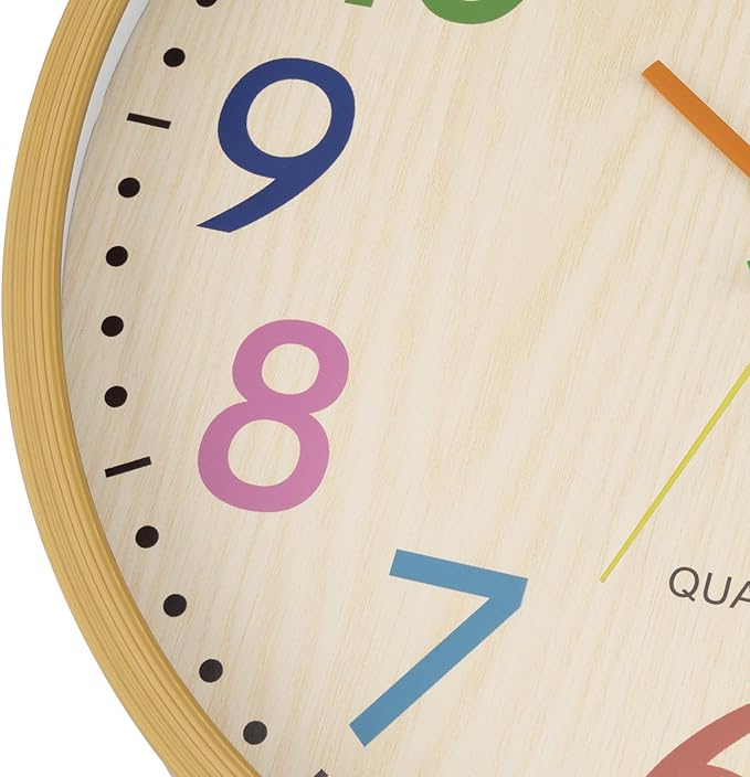 Foxtop 14 Inch Kids Wall Clock Silent Non-Ticking Battery Operated Colorful Childrens Wall Clock for Classroom Playroom Nursery Bedrooms Kids Room School