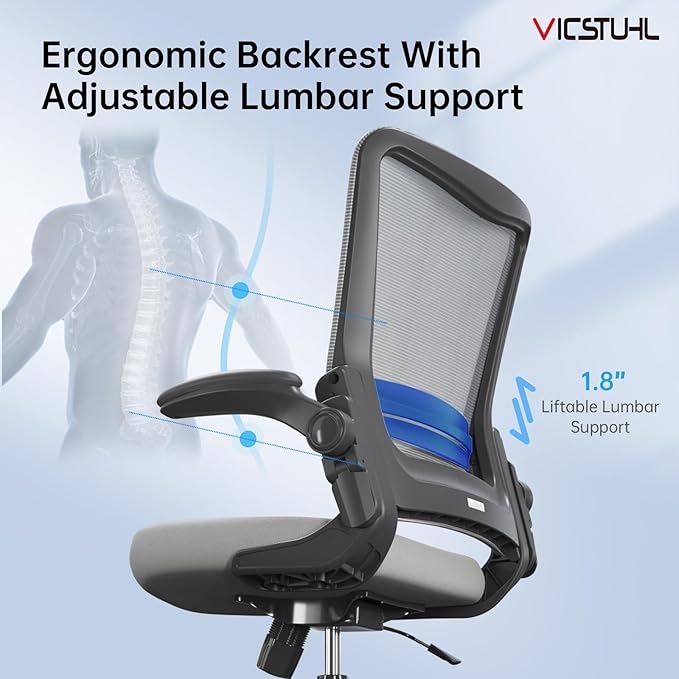 Ergonomic Office Desk Chair with Lumbar Support Flip-Up Adjustable Armrest 120° Rocking,Mesh Computer Chair for Home,Conference Room