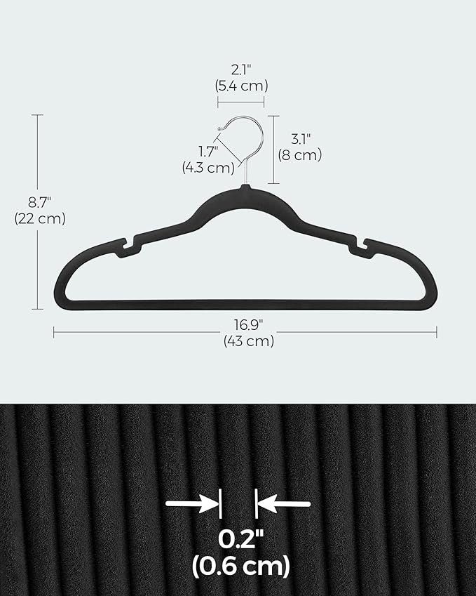 SONGMICS Velvet Hangers 60 Pack, Non-Slip Clothes Hangers, Suit Hangers with Shoulder Notches, Pants Bar, 360° Swivel Hook, Space-Saving, for Closet, Ink Black UCRF030B01