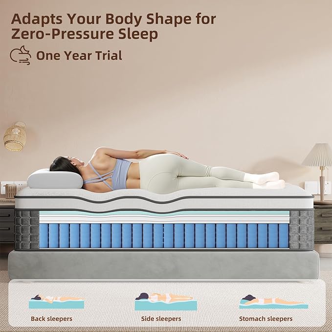 Mattress Queen Size, Medium Firm 10 Inch Mattress with Extra Lumbar & Shoulder Support, Queen Size mattresses with Gel Memory Foam Pain Relief - Fiberglass Free - No Odor - 365 Night Trial