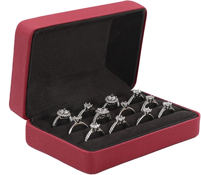 Ring Storage Boxes for Multiple Rings, Compact and Stylish Travel Jewelry case, Portable Small jewelry Organizer Box Tray Gift for Women, Girl(Red)