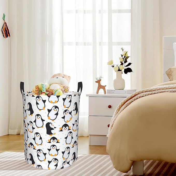 Laundry Hamper, Cute Penguins Laundry Basket,Waterproof Foldable Storage Bin for Bedroom,Clothes Organizer Basket,Toys Box 16x20 Inch