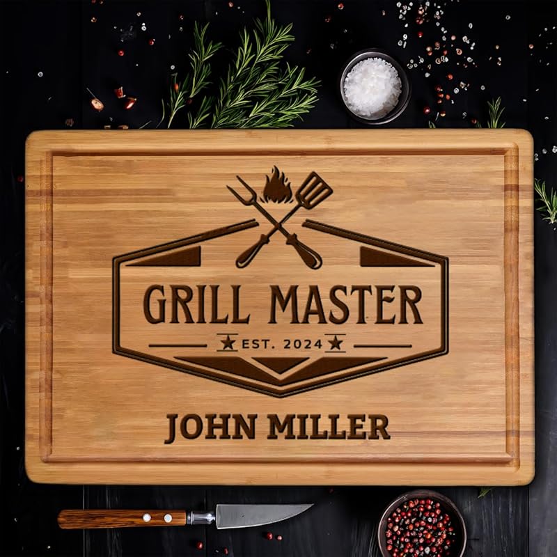 Personalized Grill Cutting Board for Men, Customized Grill Master Gifts for Dad, Unique Father's Day Gifts for Him, Customizable BBQ Grill Accesories Gift for Barbecue Lovers