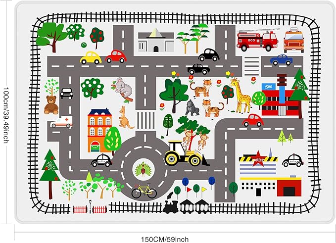 Kids Car Playmat, Kids Rug for Playroom Car Mat Town City Road Traffic Rugs, Play Mat for Floor, Extra Large Boys Kid Car Track Play Rug (Style Five, 59X 39.4 INCH)