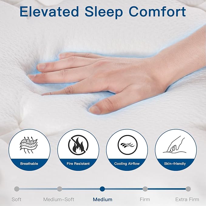 King Size Mattress 14 Inch, King Mattress in a Box, Hybrid Memory Foam Medium Firm Feel Individual Pocket Springs Matress, Breathable Fabric, Strong Edge Support, Fiberglass Free